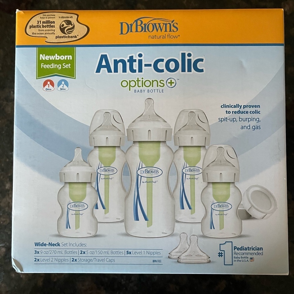 🆕 NIB Dr. Brown's Options+ Anti-Colic Wide-Neck Newborn Feeding Bottle Set